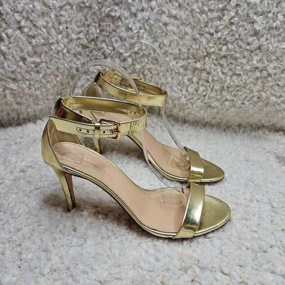J. Crew Courts Metalic Gold Leather Strappy Heels Made in Italy sz 8‎ - Picture 1 of 7